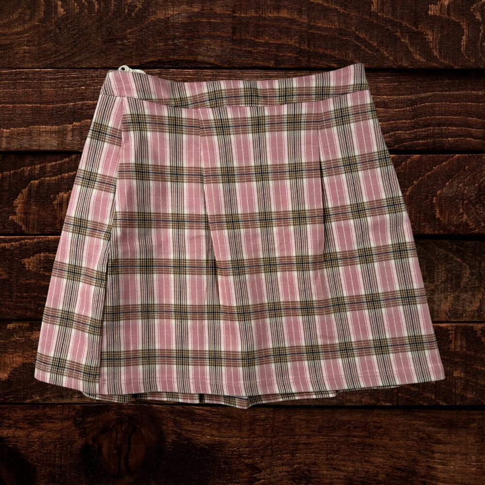 Altar'd State Pink High-Rise Plaid Pleated Mini Skirt Size Small - Picture 3 of 8